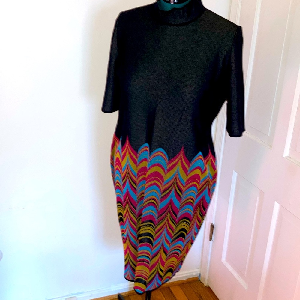 Misook Short Sleeved Knit Funky Flame Skirt Dresss XL